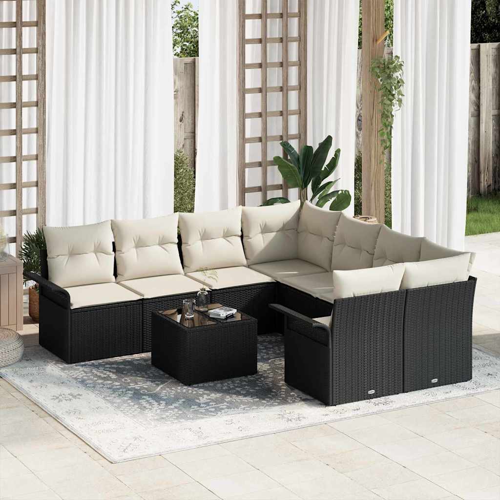 Tuinbankenset met kussen 9 pcs Zwart en Crème poly rattan is nu te koop bij PeponiXL, paradijselijk wonen!