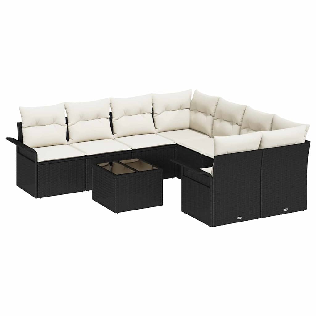 Tuinbankenset met kussen 9 pcs Zwart en Crème poly rattan is nu te koop bij PeponiXL, paradijselijk wonen!