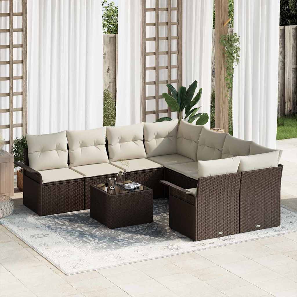 Tuinbankenset met kussen 9 pcs Bruin en Crème poly rattan is nu te koop bij PeponiXL, paradijselijk wonen!