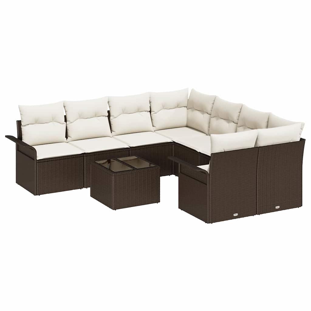 Tuinbankenset met kussen 9 pcs Bruin en Crème poly rattan is nu te koop bij PeponiXL, paradijselijk wonen!