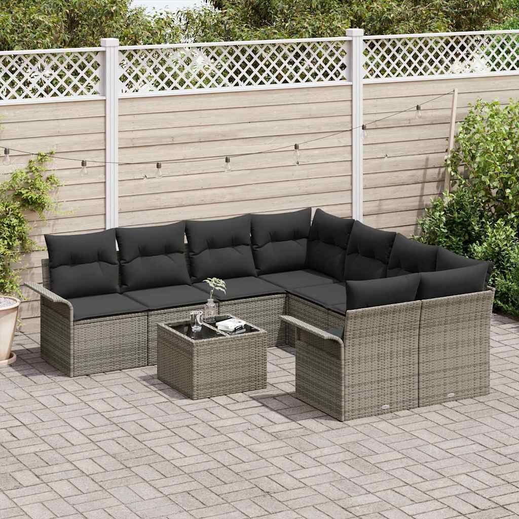Tuinbankenset met kussen met opslag 9 pcs Grijs poly rattan is nu te koop bij PeponiXL, paradijselijk wonen!