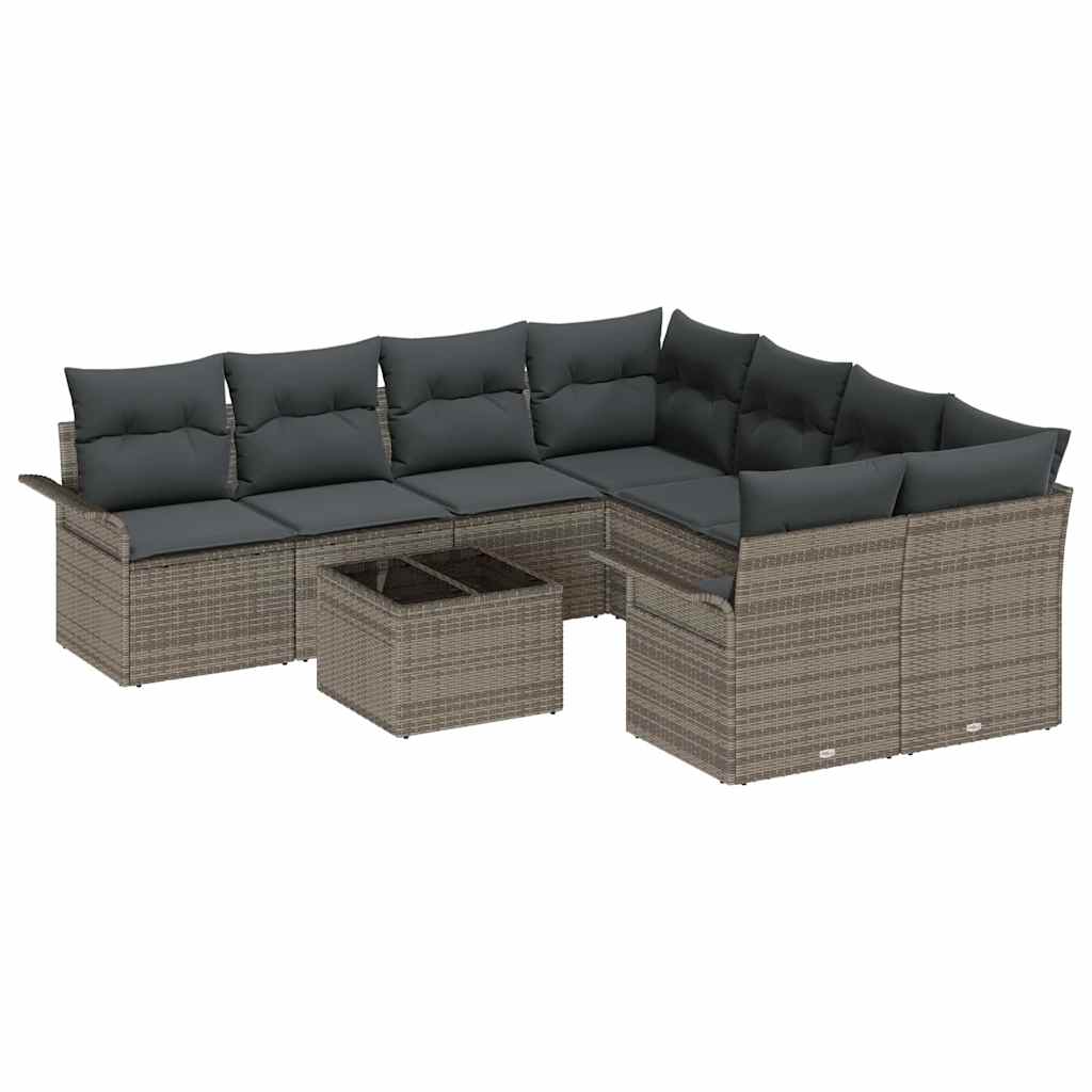 Tuinbankenset met kussen met opslag 9 pcs Grijs poly rattan is nu te koop bij PeponiXL, paradijselijk wonen!