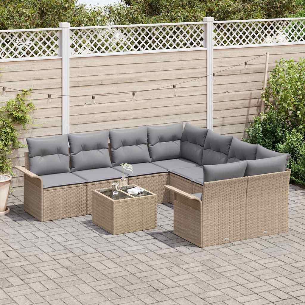 Tuinbankenset met kussen 9 pcs Beige en Grijs poly rattan is nu te koop bij PeponiXL, paradijselijk wonen!