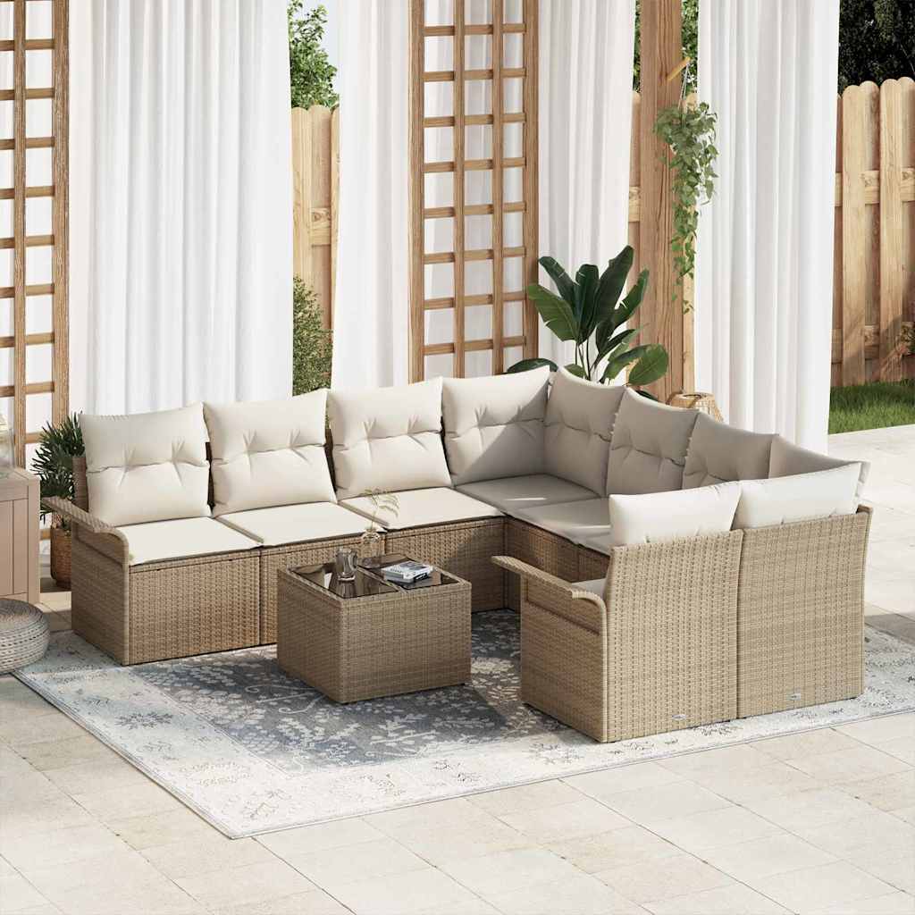 Tuinbankenset met kussen 9 pcs Beige en Crème poly rattan is nu te koop bij PeponiXL, paradijselijk wonen!