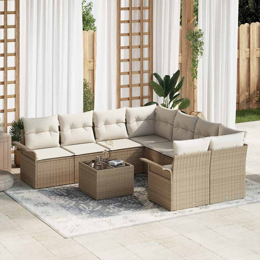 Tuinbankenset met kussen 9 pcs Beige en Crème poly rattan is nu te koop bij PeponiXL, paradijselijk wonen!