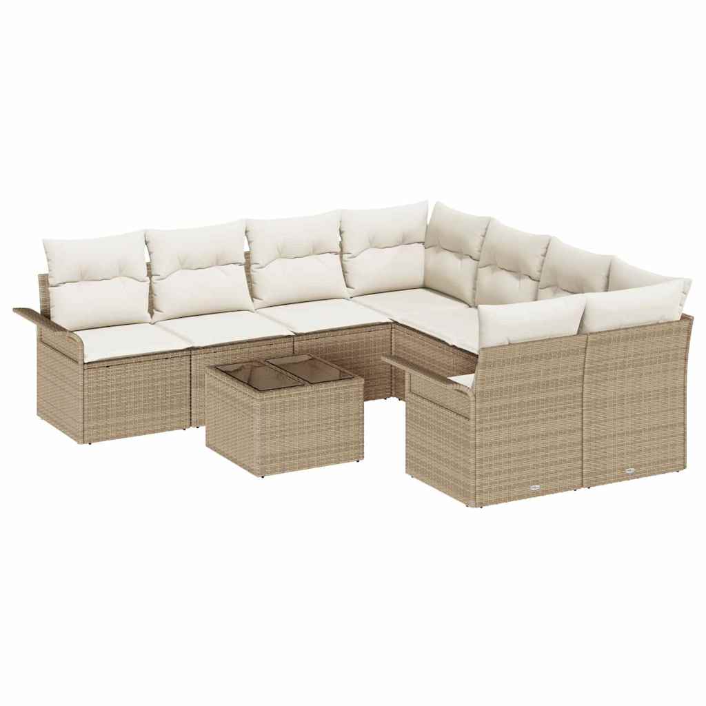 Tuinbankenset met kussen 9 pcs Beige en Crème poly rattan is nu te koop bij PeponiXL, paradijselijk wonen!