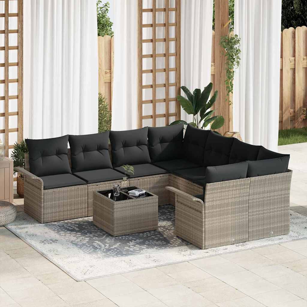 Tuinbankenset 9 pcs Licht Grijs en Donker Grijs poly rattan is nu te koop bij PeponiXL, paradijselijk wonen!