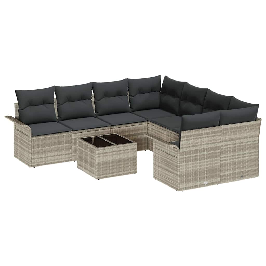 Tuinbankenset 9 pcs Licht Grijs en Donker Grijs poly rattan is nu te koop bij PeponiXL, paradijselijk wonen!
