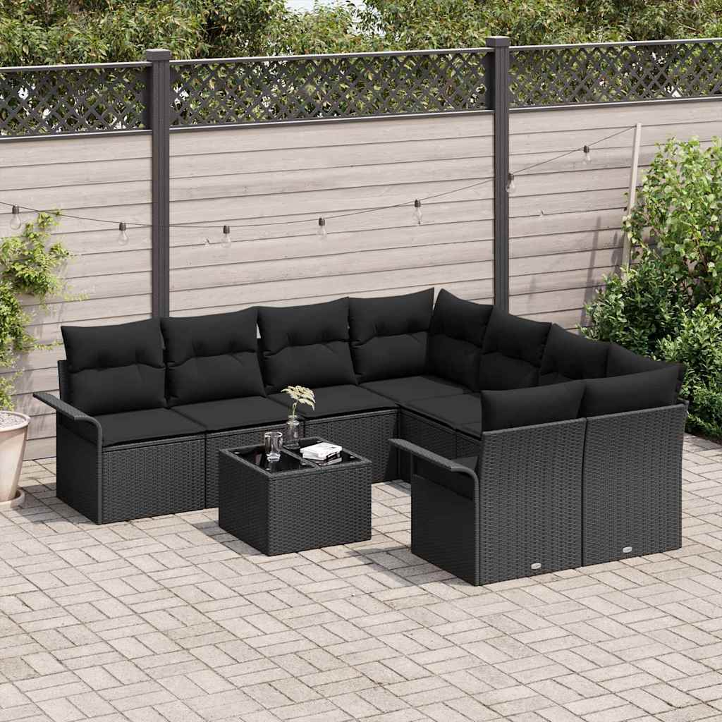 Tuinbankenset met kussen met opslag 9 pcs Zwart poly rattan is nu te koop bij PeponiXL, paradijselijk wonen!