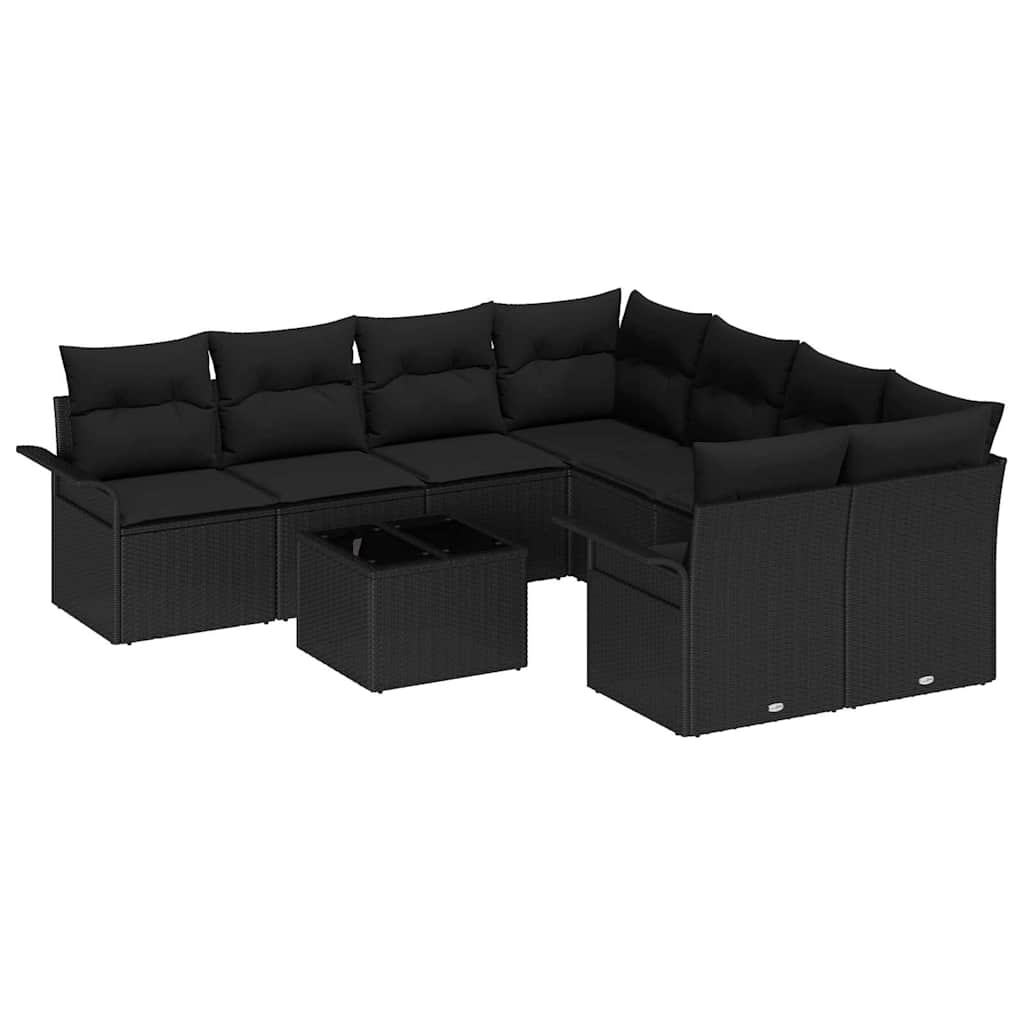 Tuinbankenset met kussen met opslag 9 pcs Zwart poly rattan is nu te koop bij PeponiXL, paradijselijk wonen!