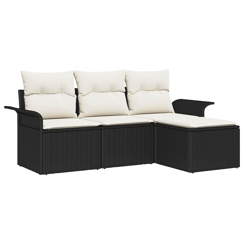 Tuin Sofa Set met kussen met opslag 4 pcs Zwart Poly riet is nu te koop bij PeponiXL, paradijselijk wonen!