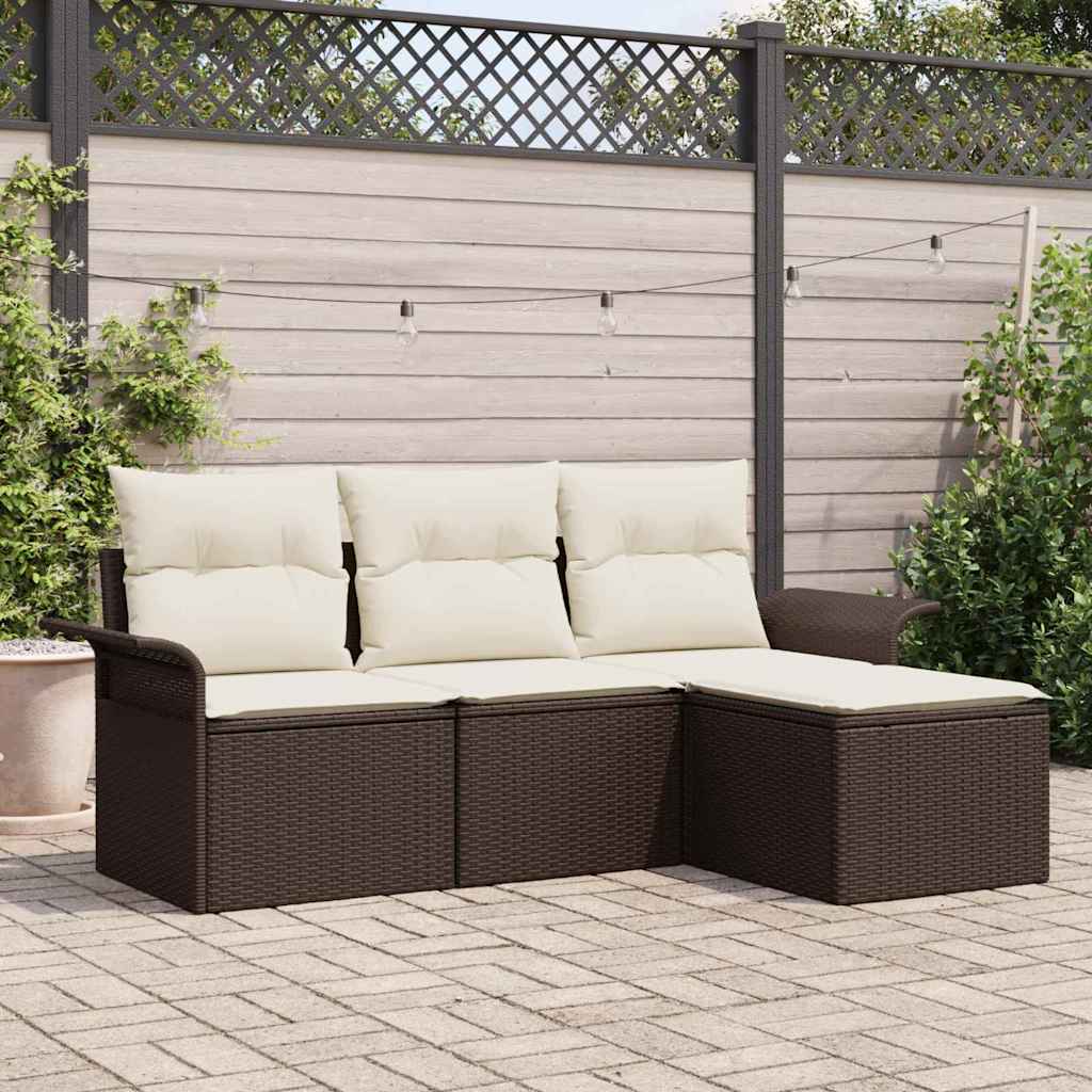 Tuin Sofa Set met kussen met opslag 4 pcs Bruin Poly riet is nu te koop bij PeponiXL, paradijselijk wonen!