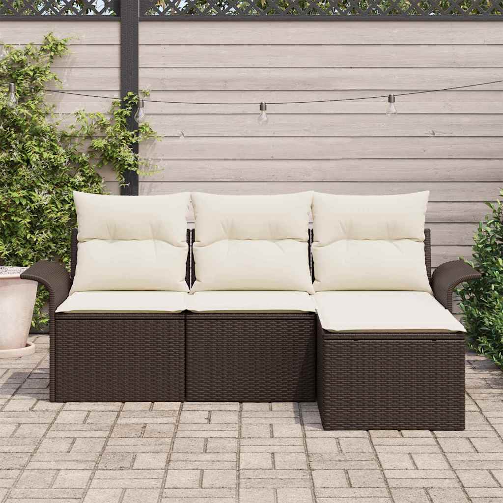 Tuin Sofa Set met kussen met opslag 4 pcs Bruin Poly riet is nu te koop bij PeponiXL, paradijselijk wonen!