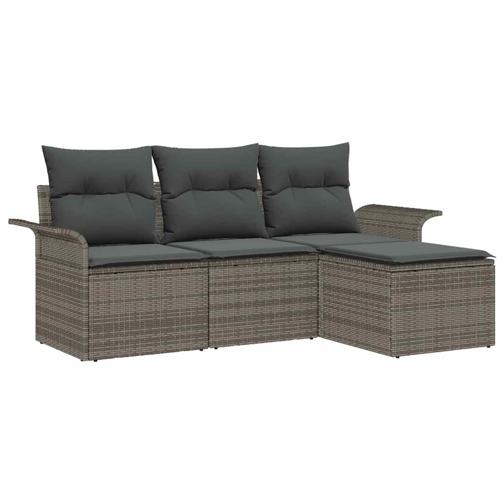 Tuin Sofa Set met kussen met opslag 4 pcs Grijs Poly riet is nu te koop bij PeponiXL, paradijselijk wonen!