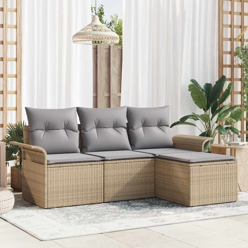 Tuin Sofa Set met kussen met opslag 4 pcs Beige Poly riet is nu te koop bij PeponiXL, paradijselijk wonen!