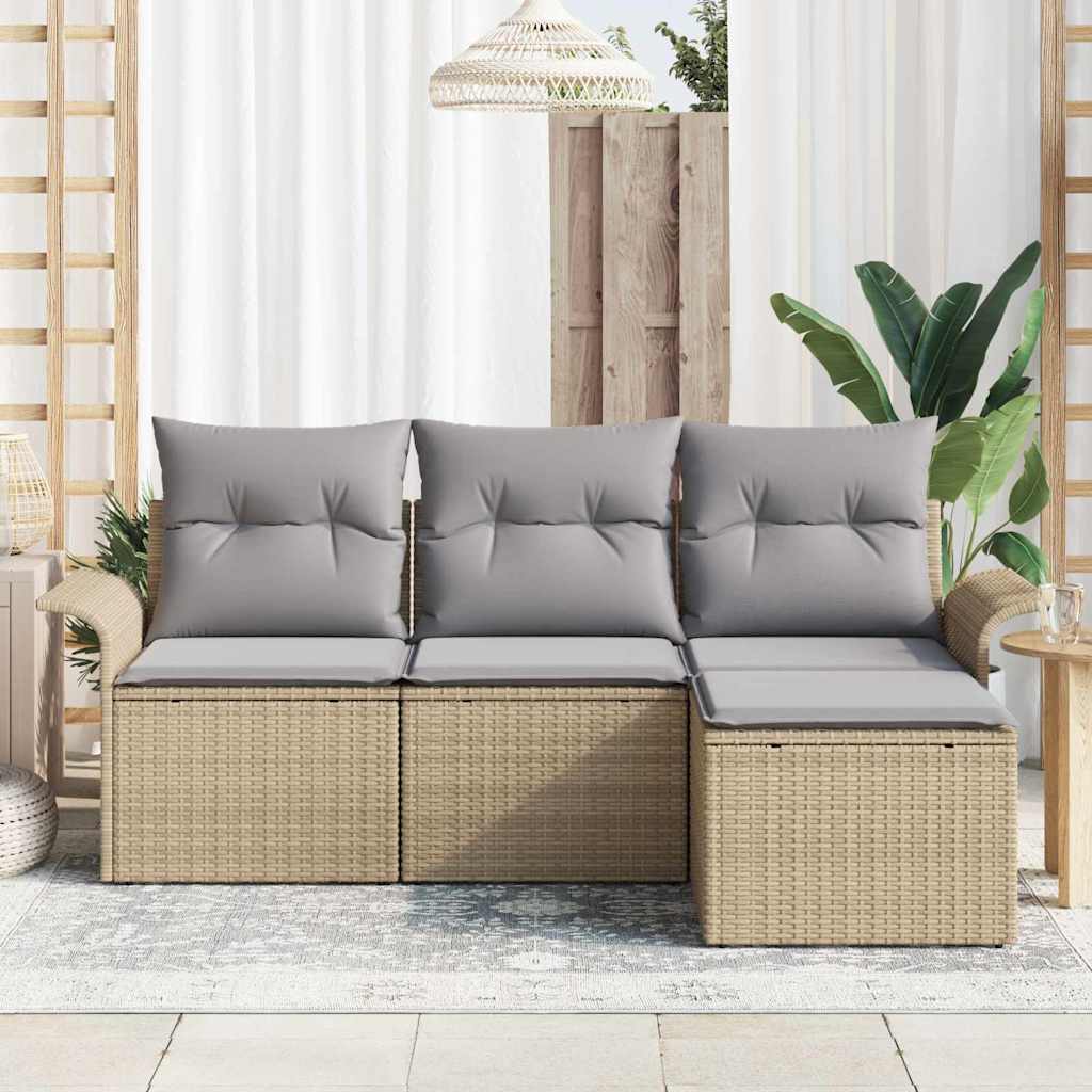 Tuin Sofa Set met kussen met opslag 4 pcs Beige Poly riet is nu te koop bij PeponiXL, paradijselijk wonen!
