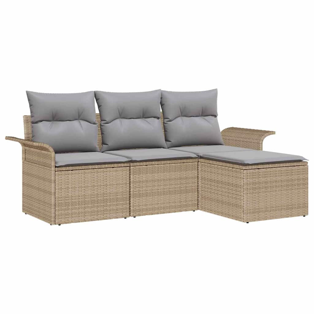 Tuin Sofa Set met kussen met opslag 4 pcs Beige Poly riet is nu te koop bij PeponiXL, paradijselijk wonen!