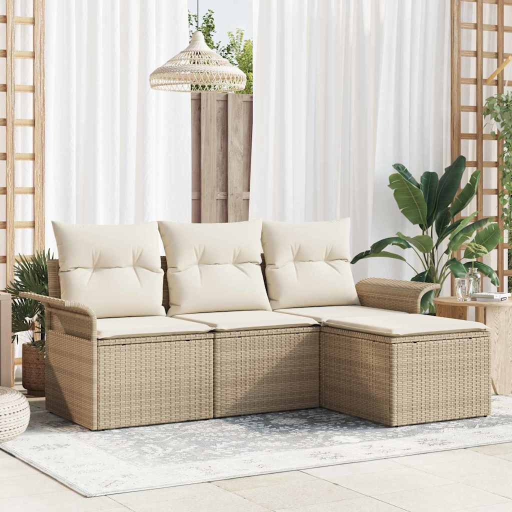 Tuin Sofa Set met kussen met opslag 4 pcs Beige Poly riet is nu te koop bij PeponiXL, paradijselijk wonen!
