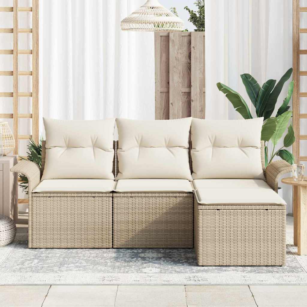 Tuin Sofa Set met kussen met opslag 4 pcs Beige Poly riet is nu te koop bij PeponiXL, paradijselijk wonen!