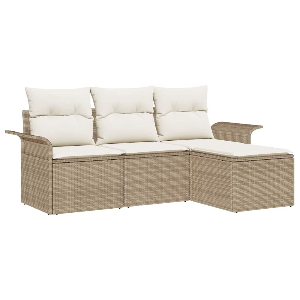 Tuin Sofa Set met kussen met opslag 4 pcs Beige Poly riet is nu te koop bij PeponiXL, paradijselijk wonen!