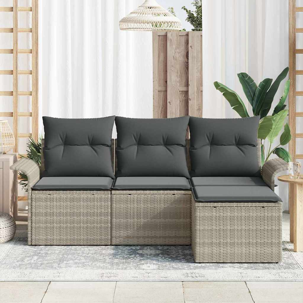 Tuin Sofa Set met kussen met opslag 4 pcs Lichtgrijs Poly riet is nu te koop bij PeponiXL, paradijselijk wonen!