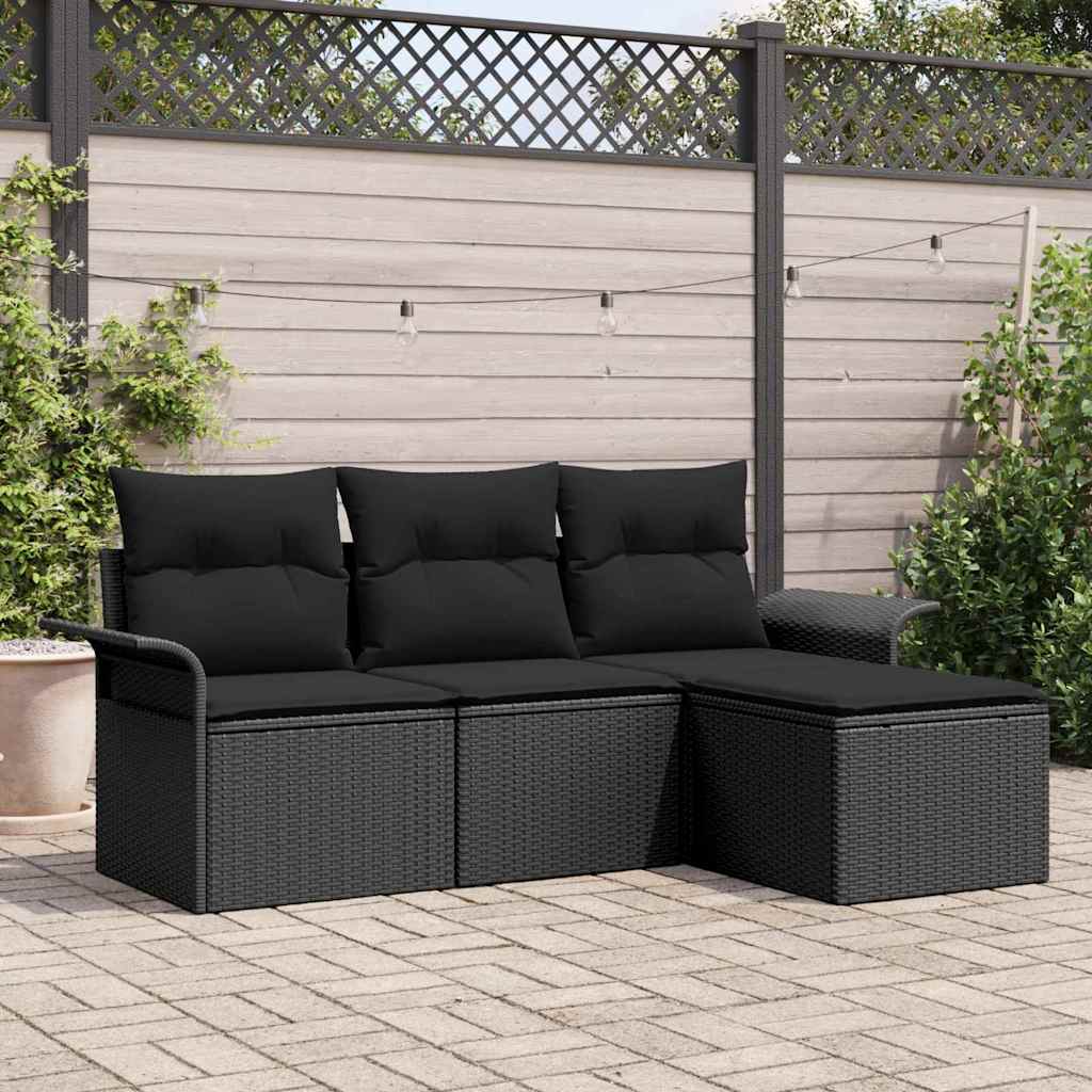 Tuin Sofa Set met kussen met opslag 4 pcs Zwart Poly riet is nu te koop bij PeponiXL, paradijselijk wonen!