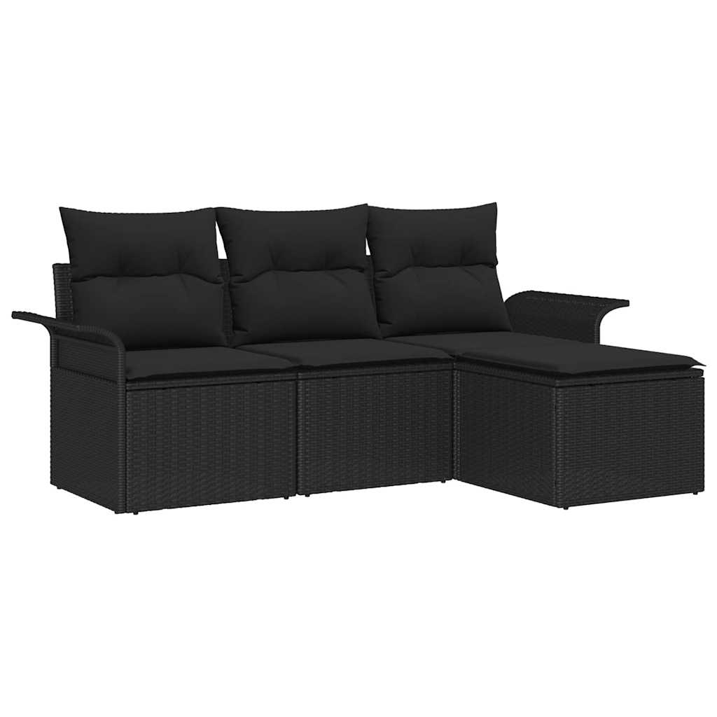 Tuin Sofa Set met kussen met opslag 4 pcs Zwart Poly riet is nu te koop bij PeponiXL, paradijselijk wonen!