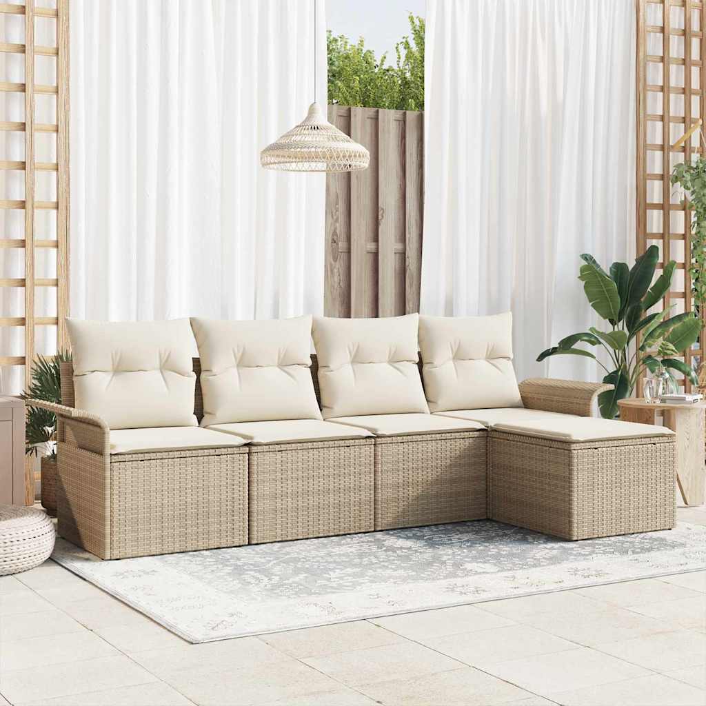 Tuin Sofa Set met kussen met opslag 5 pcs Beige poly rattan is nu te koop bij PeponiXL, paradijselijk wonen!