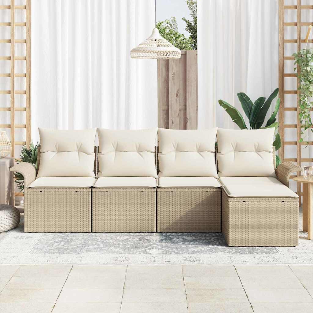 Tuin Sofa Set met kussen met opslag 5 pcs Beige poly rattan is nu te koop bij PeponiXL, paradijselijk wonen!