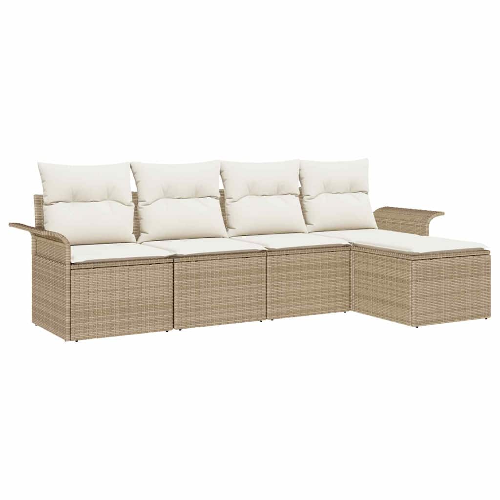 Tuin Sofa Set met kussen met opslag 5 pcs Beige poly rattan is nu te koop bij PeponiXL, paradijselijk wonen!