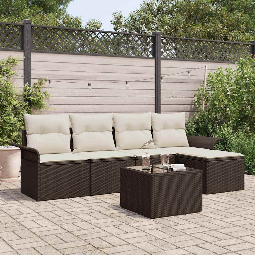 Tuin Sofa Set met kussen met opslag 6 pcs Bruin poly rattan is nu te koop bij PeponiXL, paradijselijk wonen!