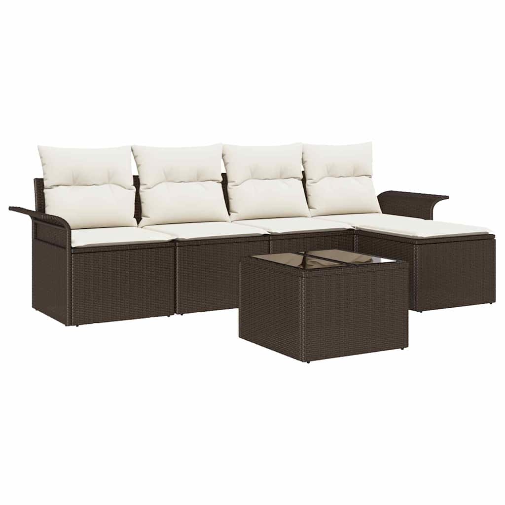 Tuin Sofa Set met kussen met opslag 6 pcs Bruin poly rattan is nu te koop bij PeponiXL, paradijselijk wonen!