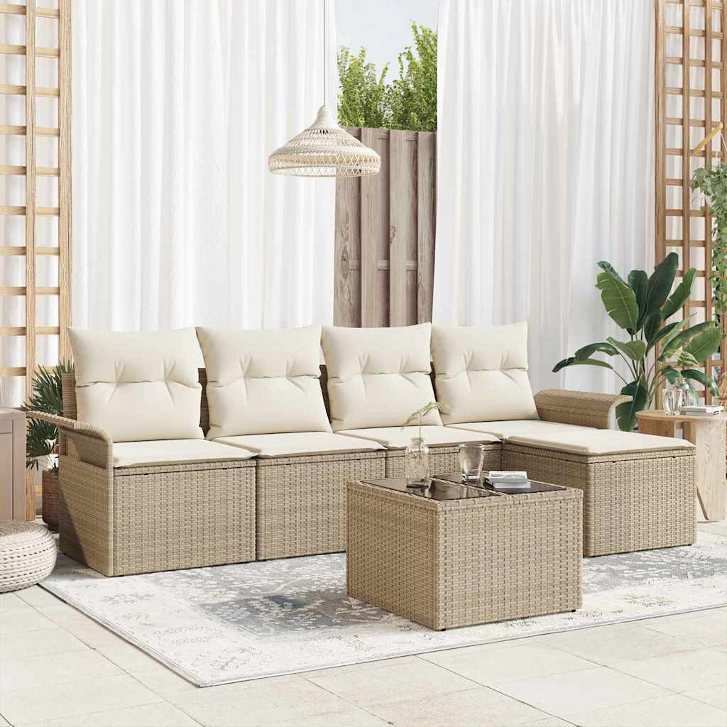 Tuin Sofa Set met kussen met opslag 6 pcs Beige poly rattan is nu te koop bij PeponiXL, paradijselijk wonen!