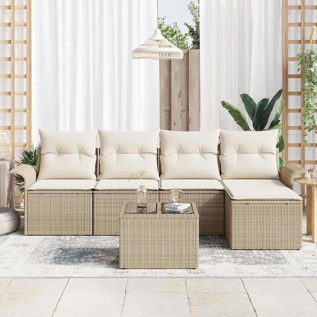 Tuin Sofa Set met kussen met opslag 6 pcs Beige poly rattan is nu te koop bij PeponiXL, paradijselijk wonen!