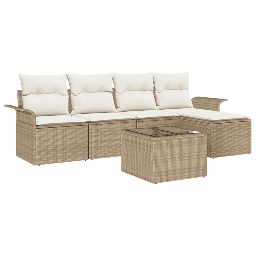 Tuin Sofa Set met kussen met opslag 6 pcs Beige poly rattan is nu te koop bij PeponiXL, paradijselijk wonen!