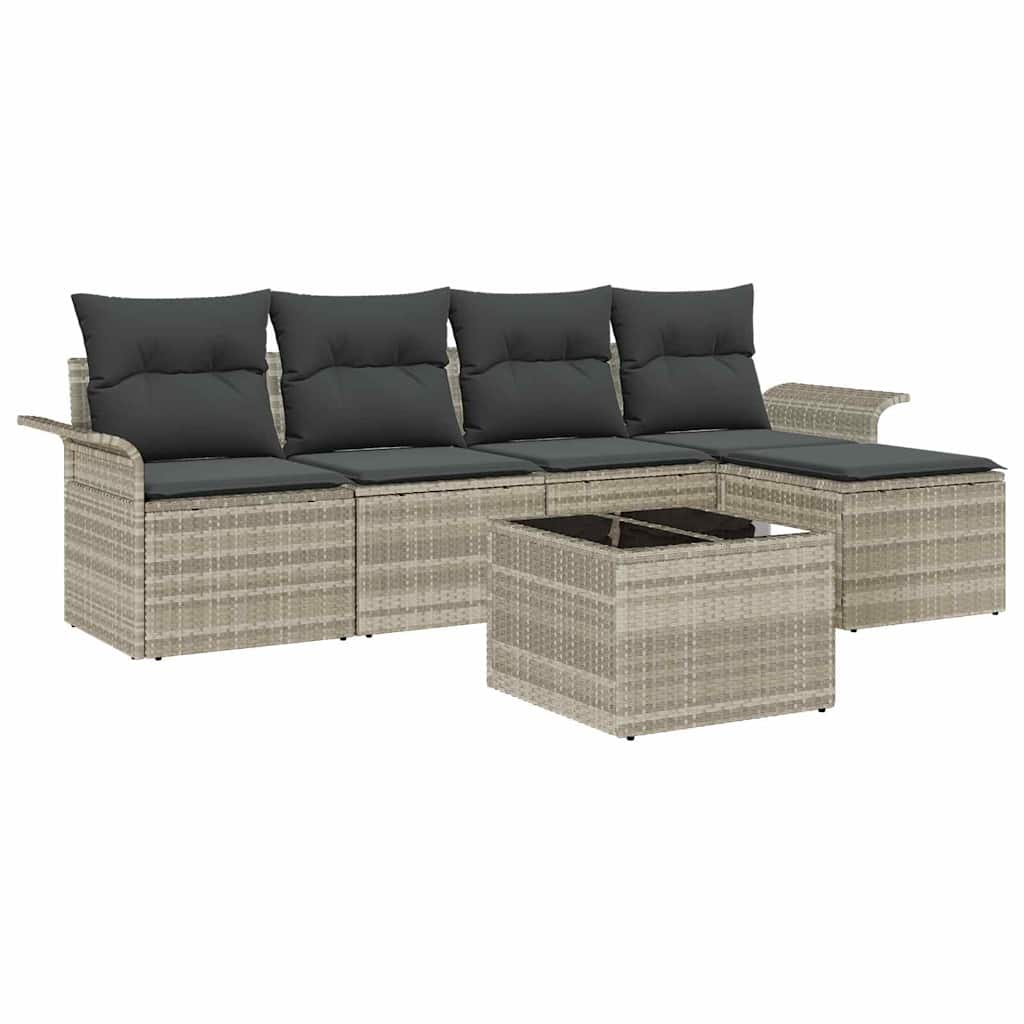 Tuin Sofa Set met kussen 6 pcs Lichtgrijs poly rattan is nu te koop bij PeponiXL, paradijselijk wonen!