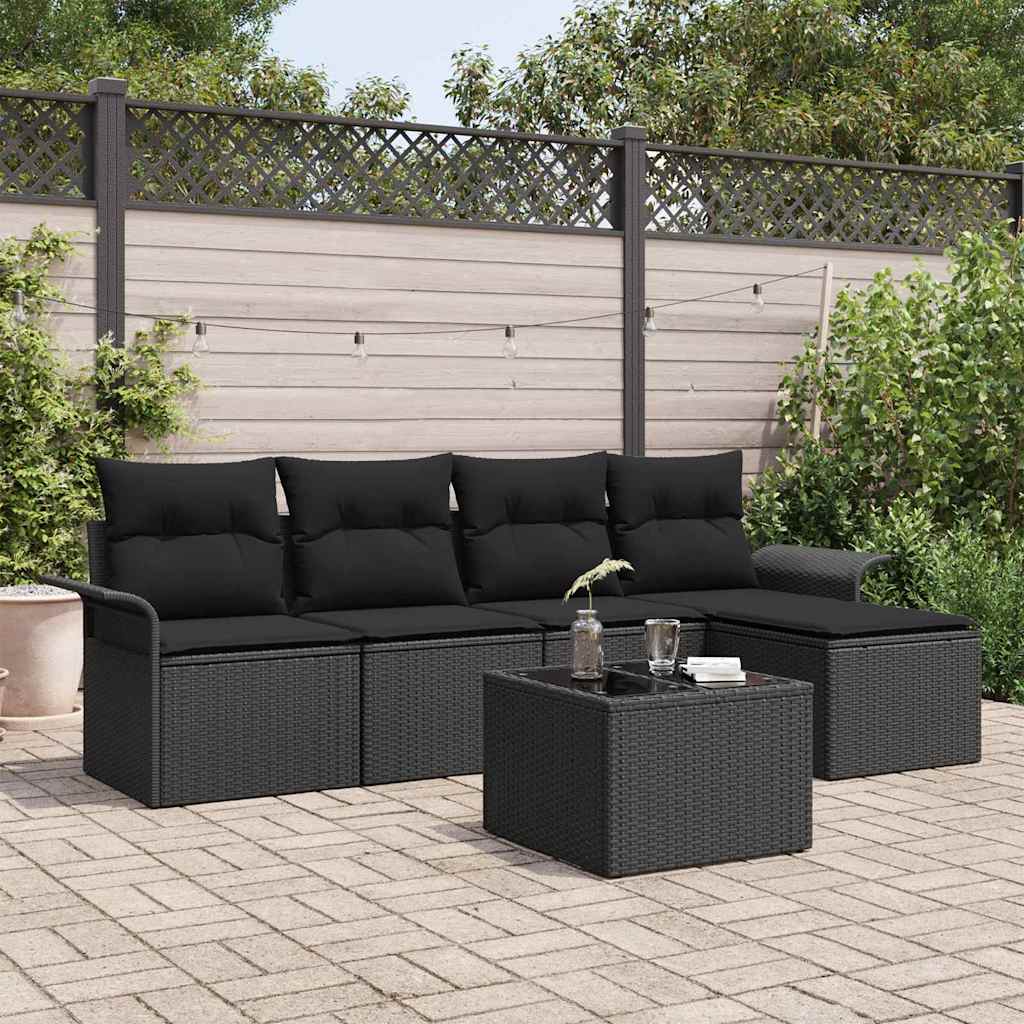 Tuin Sofa Set met kussen met opslag 6 pcs Zwart poly rattan is nu te koop bij PeponiXL, paradijselijk wonen!