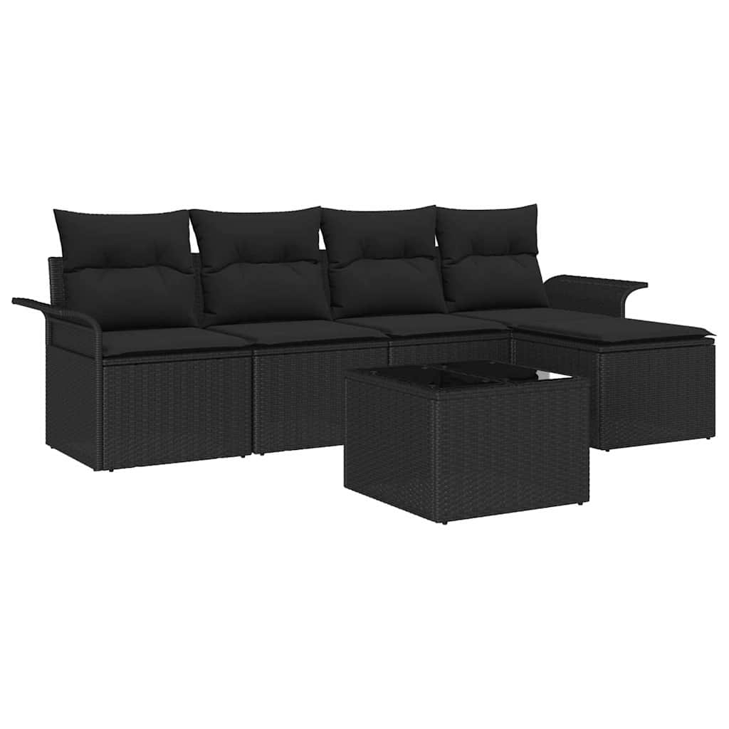 Tuin Sofa Set met kussen met opslag 6 pcs Zwart poly rattan is nu te koop bij PeponiXL, paradijselijk wonen!