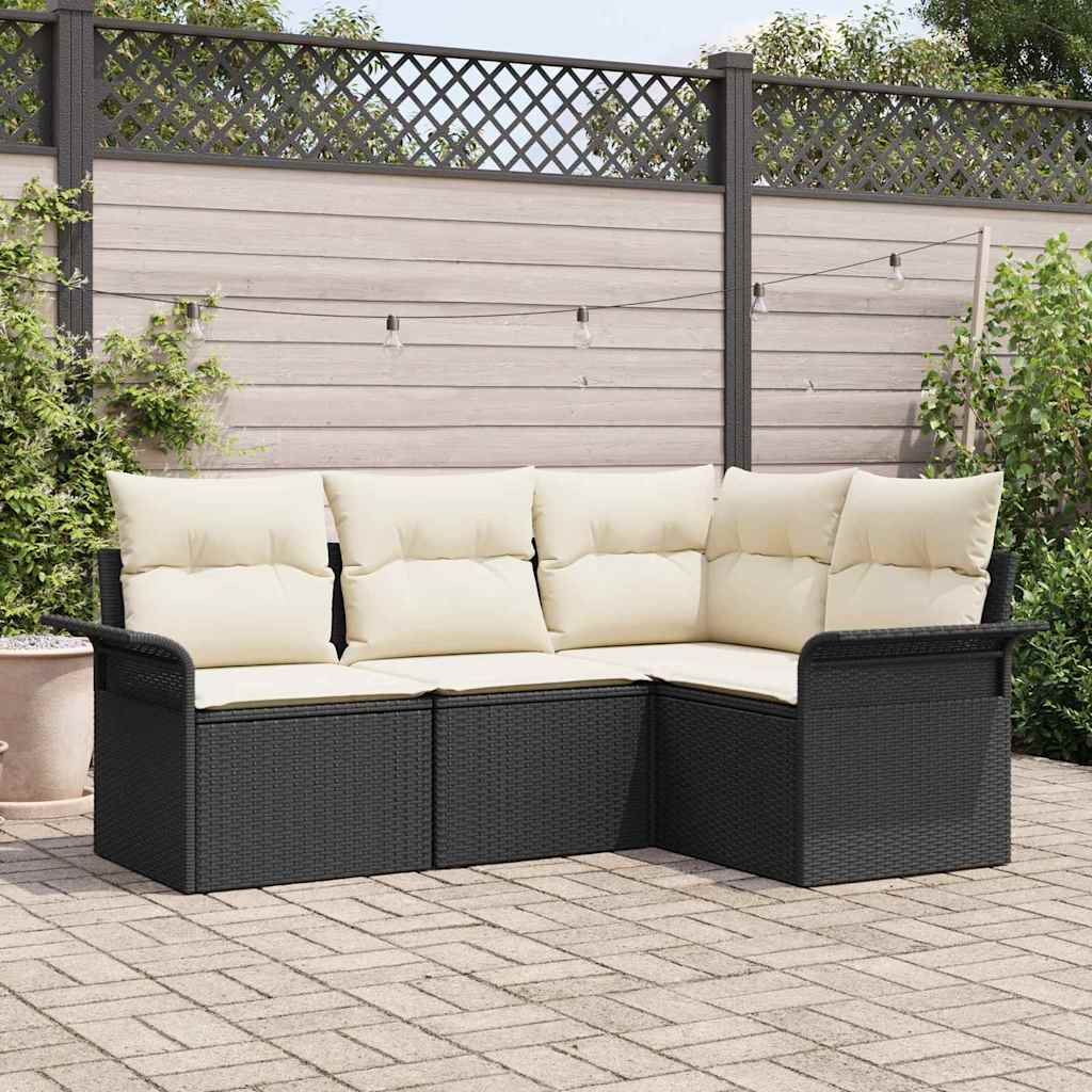 Tuin Sofa Set met opslag 4 pcs Zwart poly rattan is nu te koop bij PeponiXL, paradijselijk wonen!
