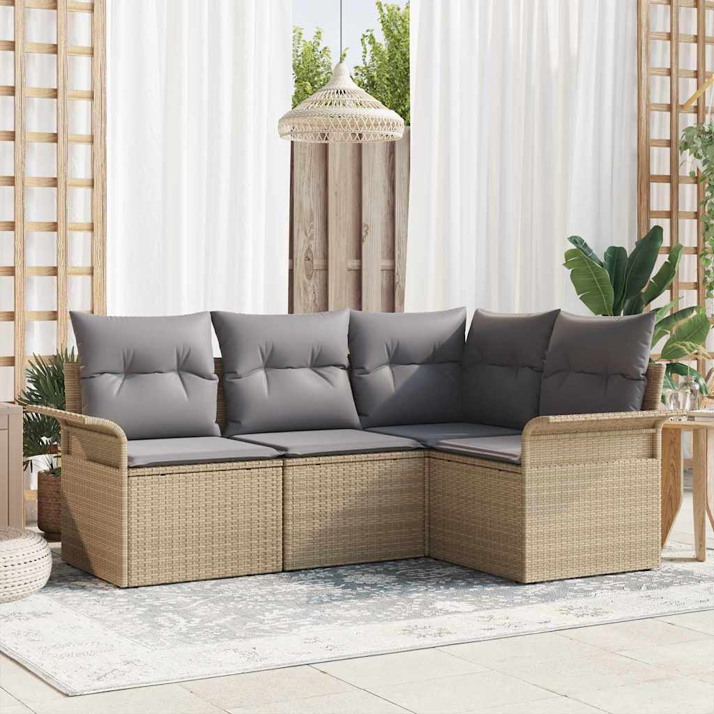 Tuin Sofa Set met opslag 4 pcs Beige poly rattan is nu te koop bij PeponiXL, paradijselijk wonen!