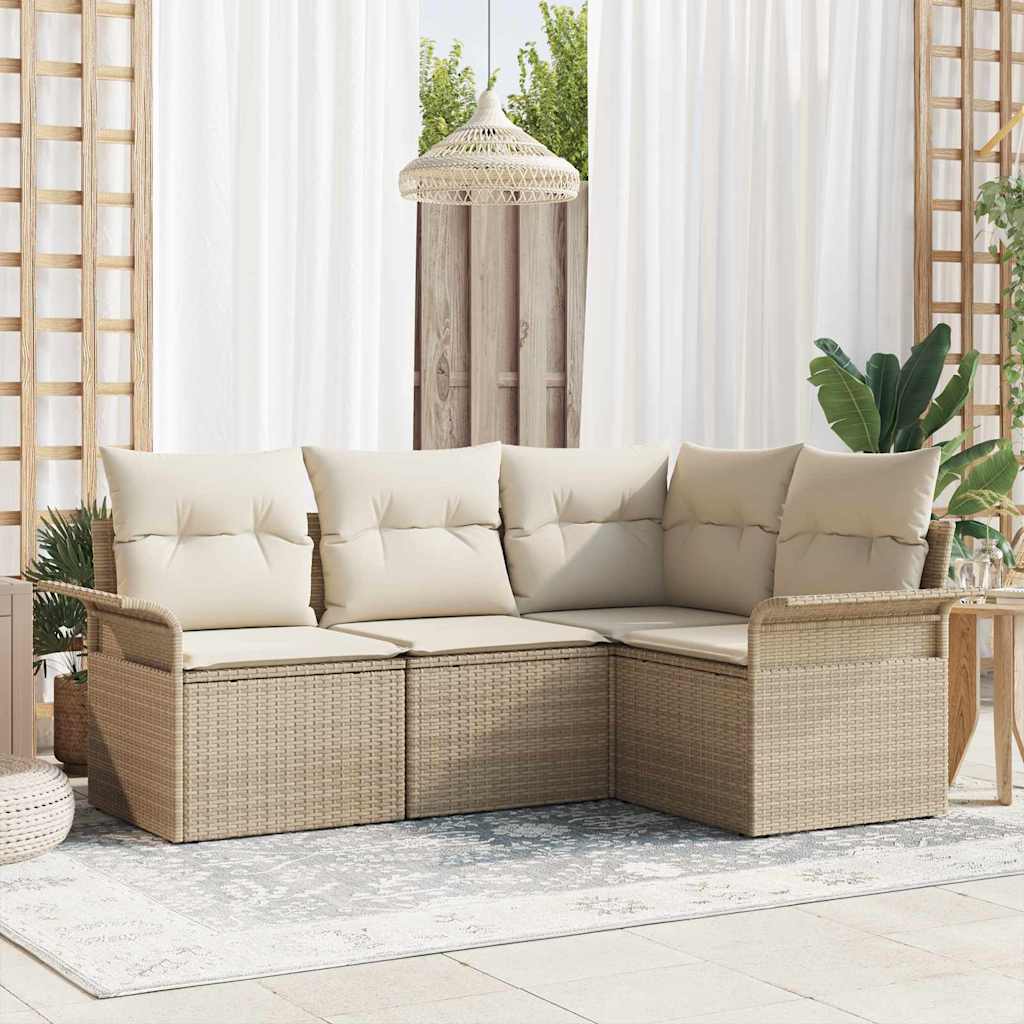 Tuin Sofa Set met opslag 4 pcs Beige poly rattan is nu te koop bij PeponiXL, paradijselijk wonen!