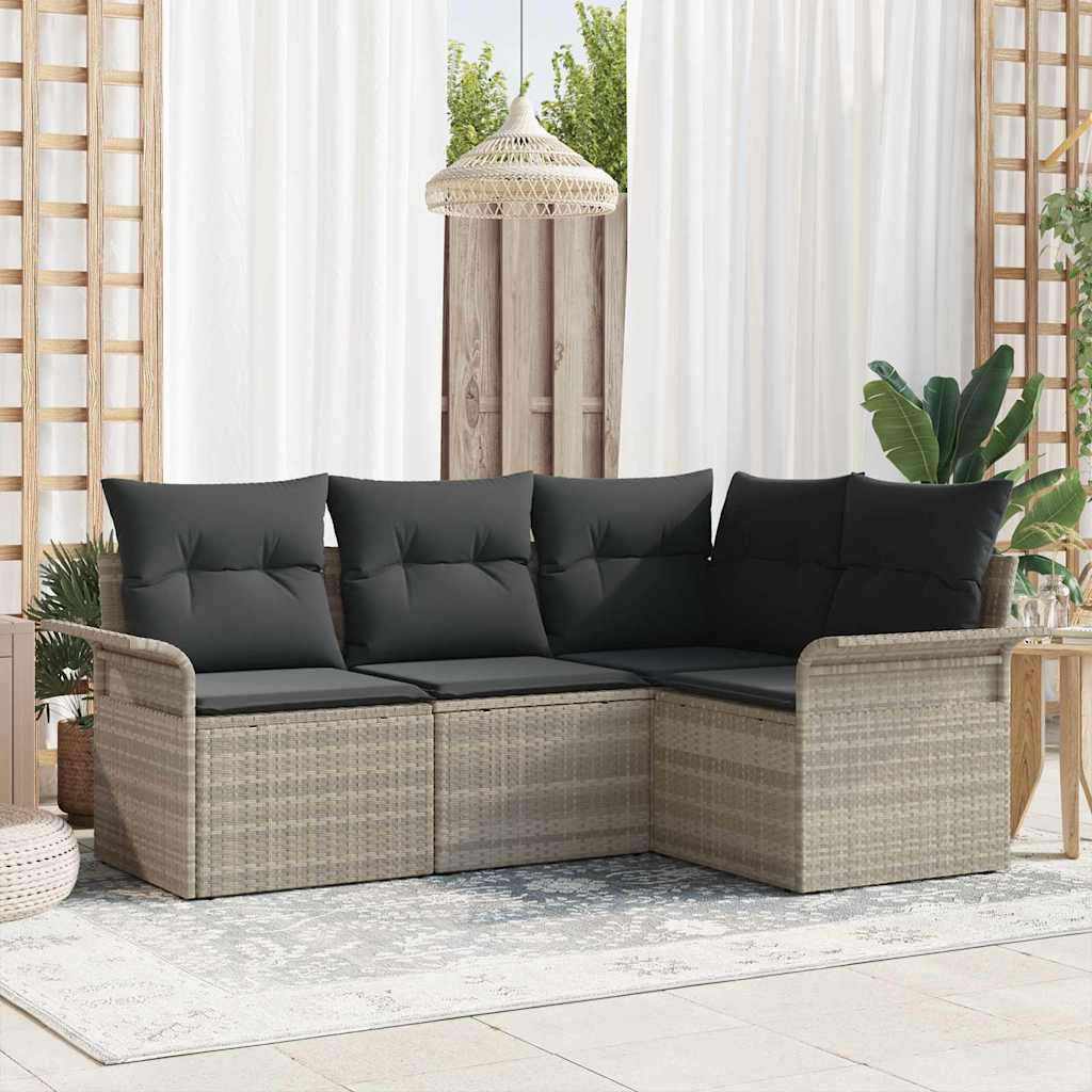 Tuin Sofa Set met opslag 4 pcs Lichtgrijs poly rattan is nu te koop bij PeponiXL, paradijselijk wonen!