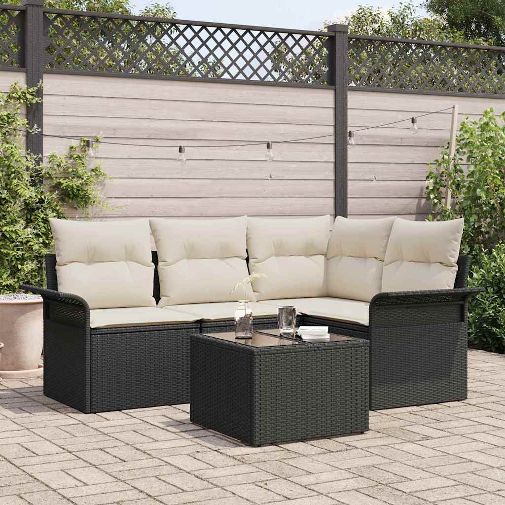 Tuin Sofa Set met opslag 5 pcs Zwart poly rattan is nu te koop bij PeponiXL, paradijselijk wonen!