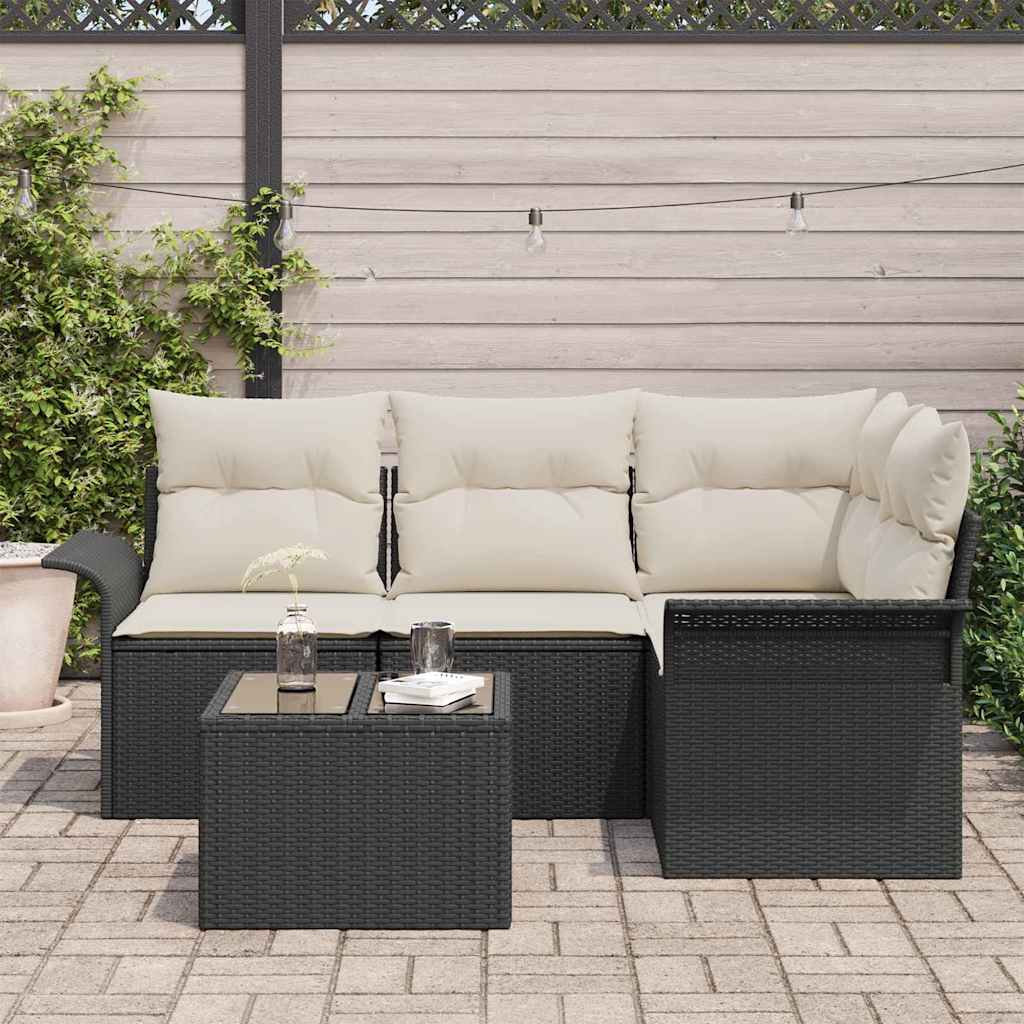 Tuin Sofa Set met opslag 5 pcs Zwart poly rattan is nu te koop bij PeponiXL, paradijselijk wonen!