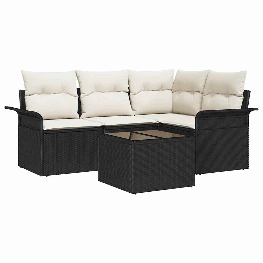 Tuin Sofa Set met opslag 5 pcs Zwart poly rattan is nu te koop bij PeponiXL, paradijselijk wonen!