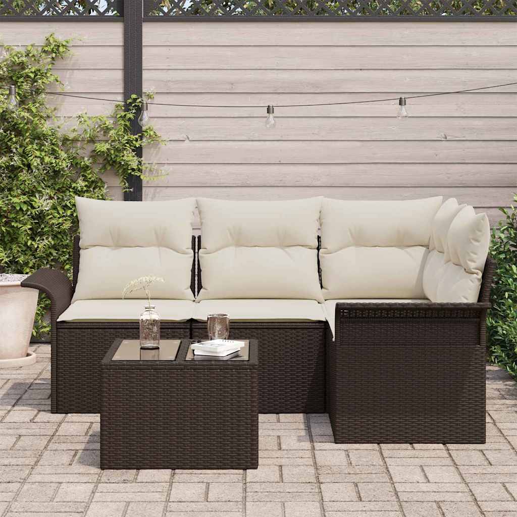 Tuin Sofa Set met opslag 5 pcs Bruin poly rattan is nu te koop bij PeponiXL, paradijselijk wonen!