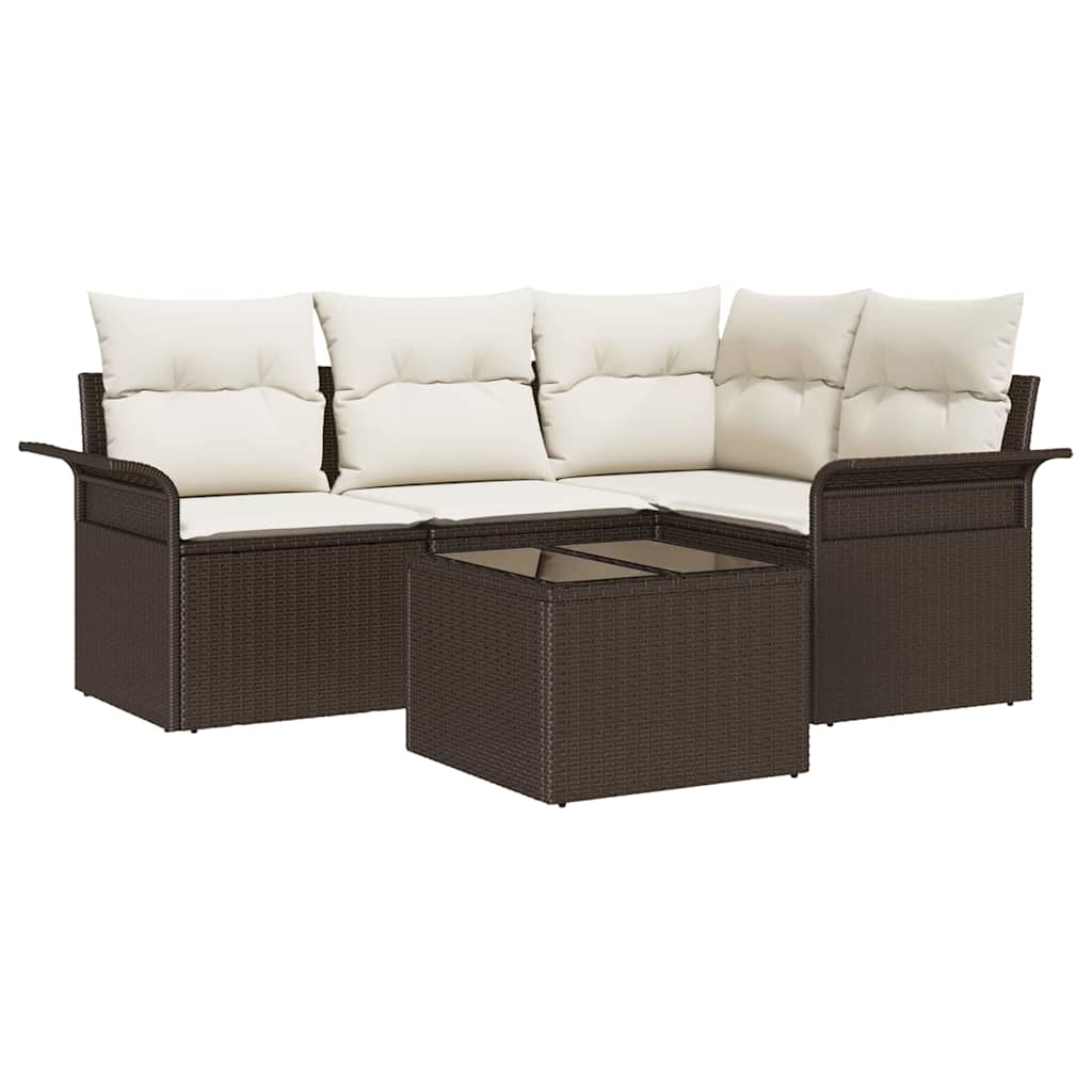 Tuin Sofa Set met opslag 5 pcs Bruin poly rattan is nu te koop bij PeponiXL, paradijselijk wonen!