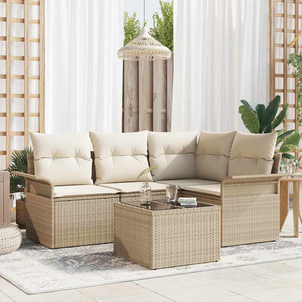 Tuin Sofa Set met opslag 5 pcs Beige poly rattan is nu te koop bij PeponiXL, paradijselijk wonen!