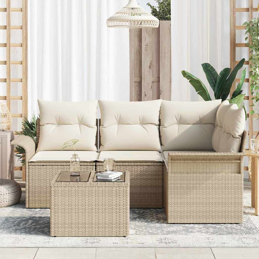 Tuin Sofa Set met opslag 5 pcs Beige poly rattan is nu te koop bij PeponiXL, paradijselijk wonen!