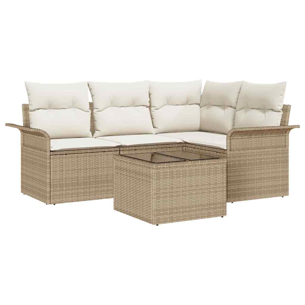Tuin Sofa Set met opslag 5 pcs Beige poly rattan is nu te koop bij PeponiXL, paradijselijk wonen!
